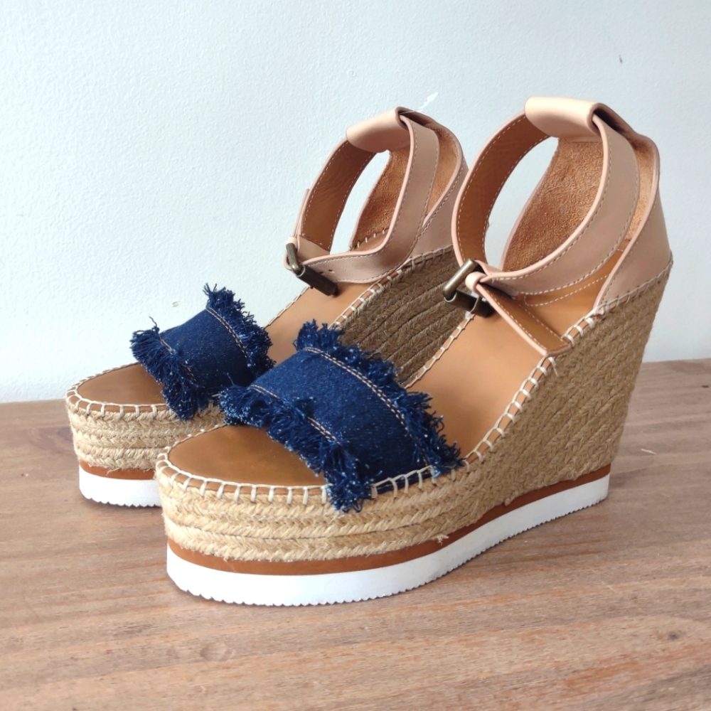 See By Chloé Glyn fringed wedge espadrille wedge sandals nwob 10.5